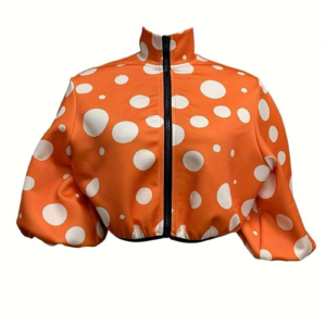 Polka-dot Print Zipper Crop Jacket, Casual Lantern Sleeve Jacket For Spring & Fall, Women's Clothing orange coat