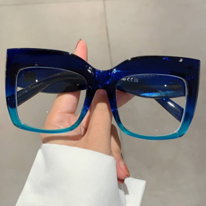 Oversized Cat Eye Clear Lens Glasses Retro Gradient Jelly Color Spectacles Party Prom Decorative Glasses For Women Men blue glasses